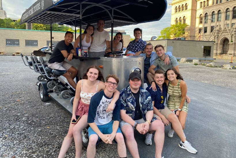 friends taking a photo together at buffalo pedal tours